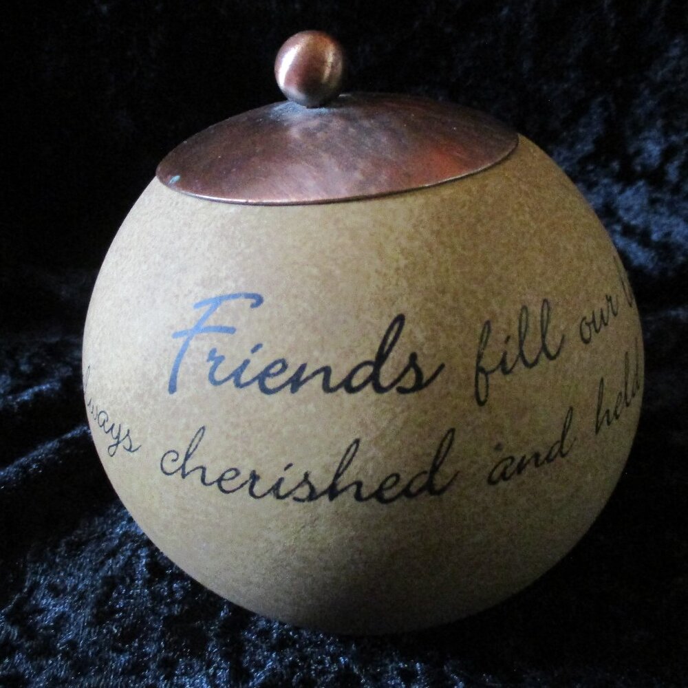 Round Ceramic Tea Light Candle Holder w/Copper Lid - Friends by Comfort Candles